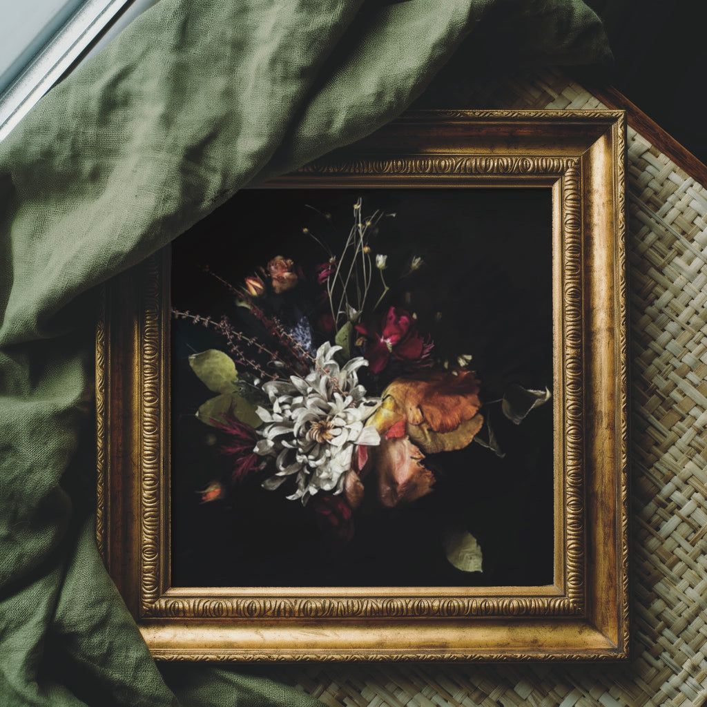 November Reliquary - Dark Floral Art Print with Chrysanthemum & Tulip