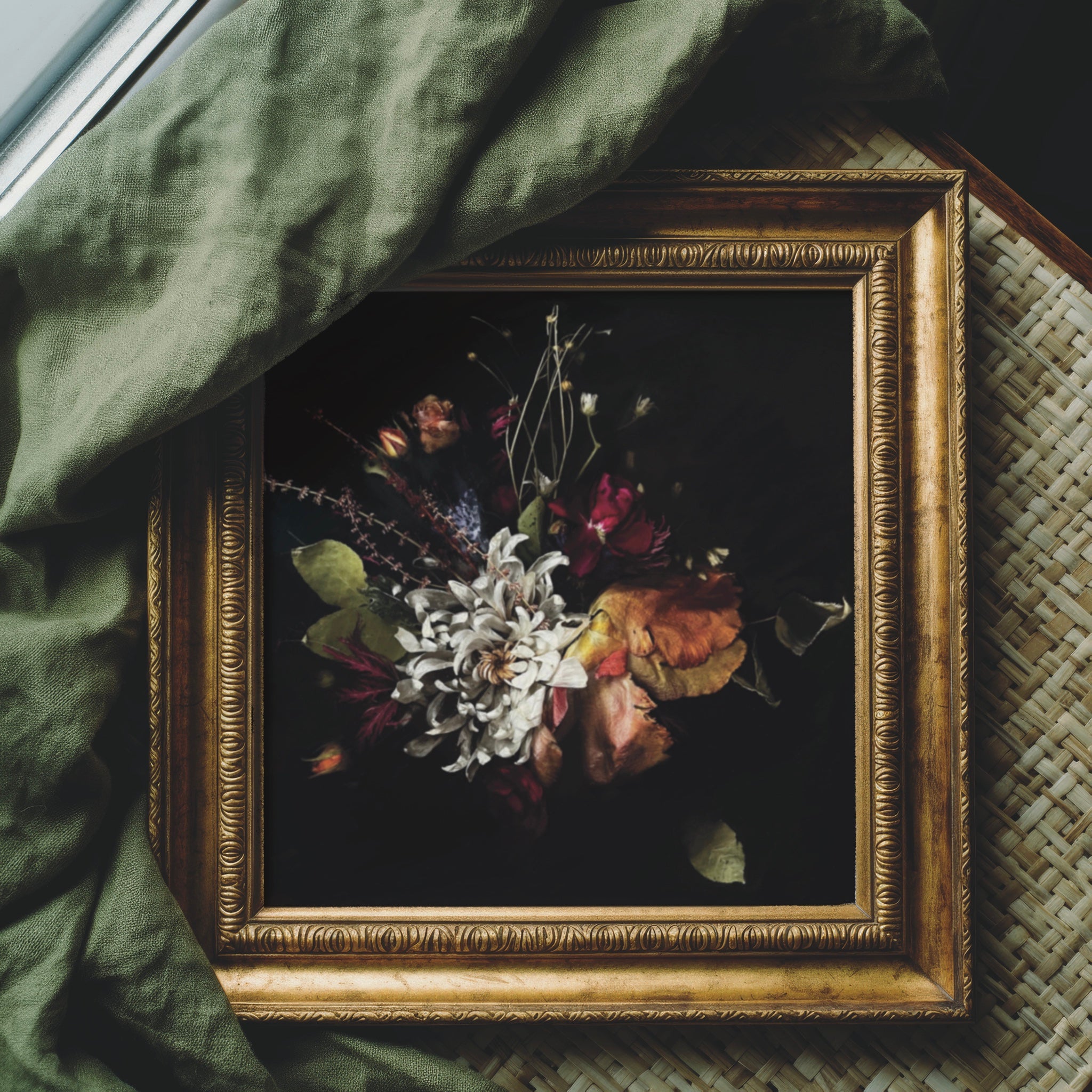 November Reliquary - Dark Floral Art Print with Chrysanthemum & Tulip